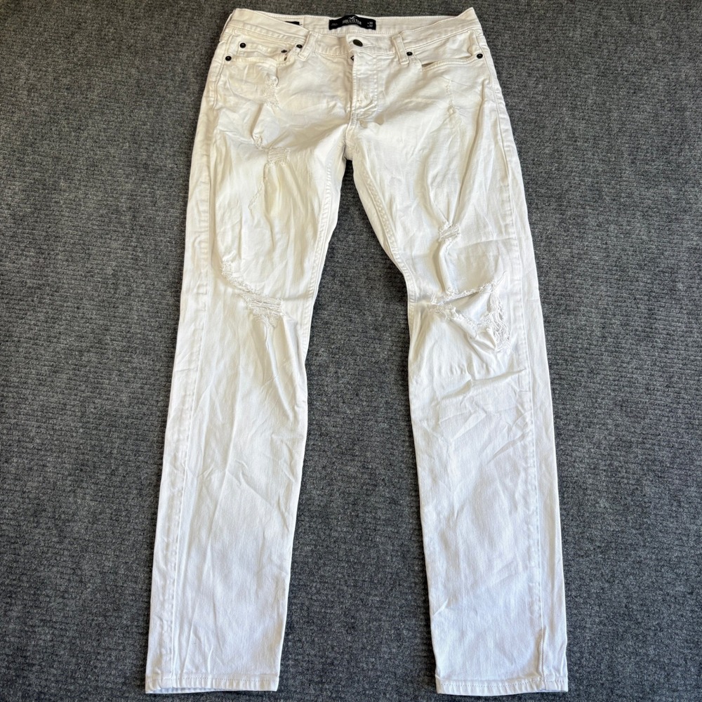Hollister Skinny Epic Flex Distressed White Jeans Mens 30x32 Ripped Denim